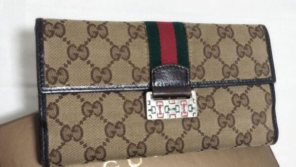 GUCCI グッチ 長財布 GGキャンバス シェリーライン